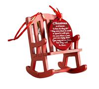 Miniature Wooden Rocking Chair with Tag Sign Ornament, 2.60x3.15x3.94 inch, Red Dollhouse Furniture for Wedding Cake Topper, Christmas Tree Decor