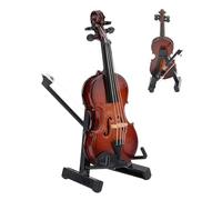Miniature Wooden Violin with Stand | Musical Instrument Figurine Mini Violin with Display | Decorative Accessory for Home Bedroom Living Room