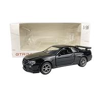 MiniAuto 1:36 Scale JackieKim Skyline GTR R34 Diecast Model Alloy Diecast Model Doors Openable Ideal Home Decoration Business Gift Black Blue Silver Color (Black)