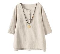 Minibee Women's 3/4 Sleeve Cotton Linen Jacquard Blouses Top T-Shirt, Apricot, XXL