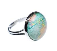 Miniblings Cabochon Ring World Globe Maps Space Map Geography Rings Fingerring Earth Blue