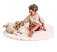 MINICAMP Padded Kids Play Mat - Floor Mat for Children 45” Wide - Soft Activity Mat for Floor Play - Round Teepee Pad from 100% OEKO-TEX® Certified Cotton - Nursery Rug with Pom Pom Decor