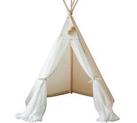 MINICAMP Teepee Tent for Kids - Handmade Play Tent in Natural Canvas & Tulle with Wooden Poles, Indoor Tipi for Girls & Boys, Toddler Playhouse, Ideal (Ecru)