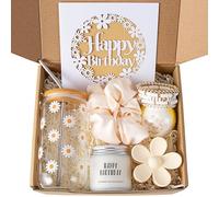MiniCauliSprout Birthday Gifts for Women, Teen Girl, Her - Happy Birthday Gift Box for Sister, Daughter, Friends - Cute Daisy Aesthetic Glass Cups Gift Set 7pcs, 16oz, Beige