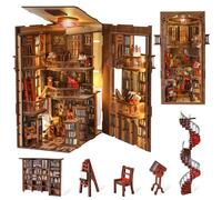 MiniCity Book Nook Kit Age 14+, DIY Miniature Dollhouse Booknook Kit, 3D Wooden Puzzle Bookend Bookshelf Insert Decor with LED Light for Teens and Adults (Abbey Library)