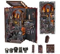 MiniCity Book Nook Kit, DIY Doll House Booknook, Miniature Kit for Bookshelf Doll Houses for Adults Teen Halloween, 3D Wooden Puzzle Bookends with Led Light and Dust Cover (Haunting Relics)