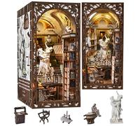 MiniCity DIY 3D Wooden Puzzle Book Nook Bookshelf Insert Decor with LED Light and Dust Cover for Teens and Adults(Bernini's Workshop)