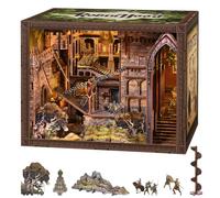 MiniCity DIY 3D Wooden Puzzle Book Nook Bookshelf Insert Decor with LED Light and Dust Cover (Robin Hood)