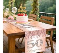 Minicloss 50th Birthday Table Runner Rose Gold 50th Birthday Decorations Table Runner For Women, 50 Years Old Birthday Table Linens For Happy 50 Birthday Party Table Decorations