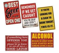 Minicloss 5pcs Metal Bar Signs Vintage Alcohol Themed Metal Plaques Man Cave Vintage Wall Accessories Metal Tin Signs for Home Kitchen Club Bar Decorations(20x30cm)