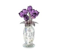 Minicloss Crystal Rose Purple Bouquet Figurines - Glass Flowers Ornaments Gifts for Her - Colorful Glass Decor for Wife, Girlfriend - Home, Office & Tabletop Decor