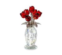 Minicloss Crystal Rose Red Bouquet Figurines - Glass Flowers Ornaments Gifts for Her - Colorful Glass Decor for Wife, Girlfriend - Home, Office & Tabletop Decor