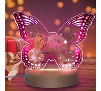 Minicloss Sister Butterfly Shaped Gifts Acrylic Plaque Present Butterfly Acrylic Night Light with Wooden Base, Birthday Gifts for Sister Women Friends Birthday