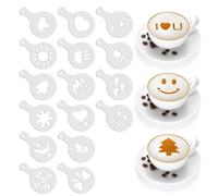 Minicoco 16 Pcs Cappuccino Stencil Coffee Stencils Cocoa Shaker for Cappuccino Hot Chocolate Bread Decoration DIY Stencil for Cake Decorating Coffee Shop Accessories
