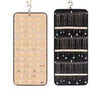 Minicoco 1Pcs Dual-sided Jewelry Organizer Hanging with Metal Hooks,Hanging Jewelry Organizer 48 Pockets and 3 Wave-Shaped Hooks,Jewelry Roll for Earrings,Necklaces (Dual-sided 2colour-48 Pockets)