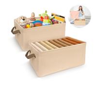 Minicoco 2 Pack Foldable Storage Baskets with Metal Frame, Durable Oxford Fabric Multi-Purpose Organiser Box for Organizing Wardrobe, Shelf & Closet, beige Cube Storage Bin(18.5 x 11 x 7.9 Inches)
