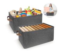Minicoco 2 Pack Foldable Storage Baskets with Metal Frame, Durable Oxford Fabric Multi-Purpose Organiser Box for Organizing Wardrobe, Shelf & Closet, Grey Cube Storage Bin(18.5 x 11 x 7.9 Inches)