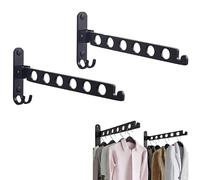 Minicoco 2 Pack Foldable Wall Mounted Clothes Hanger Clothes Black Wall Hangers 90° Rotation Wall Clothes Airer Laundry Hanger Drying Rack Hook for Laundry Bathroom Utility Room Bedroom Balcony (2)