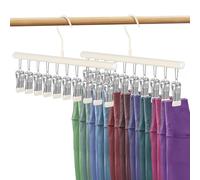 Minicoco 2 Pack Trouser Hangers with Clips, Legging Organizer for Closet Non slip Metal Holds 20 Leggings Holders Pants Hangers,Space Saving Design,Black Rubber Coated Clothes Pants Hangers(Beige)