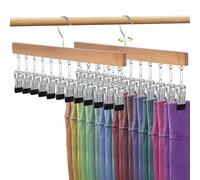 Minicoco 2 Pack Trouser Hangers with Clips, Legging Organizer for Closet Non slip Metal Holds 24 Leggings Holders Pants Hangers,Space Saving Design,Black Rubber Coated Clothes Pants Hangers(Natural)