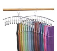 Minicoco 2 Pack Trouser Hangers with Clips, Legging Organizer for Closet Non slip Metal Holds 30 Leggings Holders Pants Hangers with Windproof Clasp, Grey Rubber Coated Clothes Pants Hangers