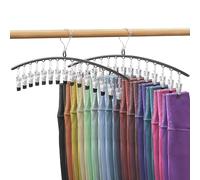 Minicoco 2 Pack Trouser Hangers with Clips, Legging Organizer for Closet Non slip Metal Holds 30 Leggings Holders Pants Hangers with Windproof Clasp, Black Rubber Coated Clothes Pants Hangers