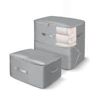 Minicoco 2 Packs 66L Large Clothes Storage Bags, Closet Organizers and Storage with Reinforced Handle and Zips, Storage Boxes for Clothes, Duvets, Comforters, Blankets, Bedding (Grey, M)