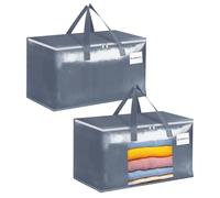 Minicoco 2 Packs, 90L Large Clothes Storage Bags, Closet Organizers and Storage with Reinforced Handle, Zips and Tag Pocket Moving House, Storaging Clothes, Bedding Travelling, Camping (Grey）
