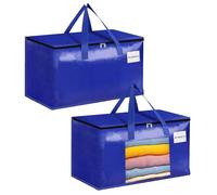 Minicoco 2 Pcs Large Laundry Storage Bags with Zips and Tag Pocket 90L Heavy Duty Storage Bags for Moving, Clothes Storage, Travelling, Camping, Garden Tools, Moving Bags Extra Large (Blue, 2Pcs)