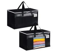 Minicoco 2 Pcs Large Laundry Storage Bags with Zips and Tag Pocket 90L Heavy Duty Storage Bags for Moving, Clothes Storage, Travelling, Camping, Garden Tools, Moving Bags Extra Large (Black, 2Pcs)