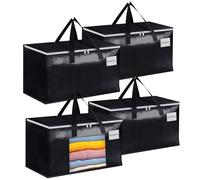 Minicoco 2 Pcs Large Laundry Storage Bags with Zips and Tag Pocket 90L Heavy Duty Vacuum Storage bags for Moving, Clothes Storage, Travelling, Camping, Garden Tools, Extra Large(Black, 4Pcs)