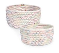 Minicoco 2 Pcs Rainbow Basket Woven Cotton Rope Storage Baskets Toy Storage Woven Basket for Baby Nursery Bathroom Cupboards Closets