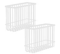 Minicoco 2 Pieces Kitchen Cabinet Door Storage Boxes, Self-Adhesive Metal Organizer, Wall Mounted Storage Boxes for Cabinet, Bathroom, Fridge (Medium-White)