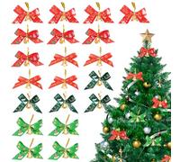 Minicoco 20Pcs Christmas Bows Pure Polyester Fabric with bells, Christmas Ribbons, 2.17 * 1.38 inch for Wreaths Bows Xmas Bow Decorations，Christmas Tree,Wreaths,Garland Decor（Red