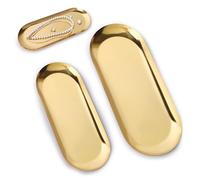 Minicoco 2PCS Oval Tray Stainless Steel Jewellery Cosmetic Tray Perfume Candle Holder Decorative Tea Fruit Key Bowl (Gold)