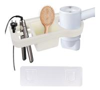 Minicoco 3 in 1 Hair Dryer Holder Wall Mounted No Drilling Hairdryer and Straightener Holder Bathroom Hair Accessories Organiser Storage Multi-Functional Space Storage Bracket with Plug Hook
