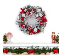Minicoco 30CM Christmas Wreaths with Bow- Artificial Xmas Garland for Front Door | Door Wreaths Home Decor Christmas Outdoor Decorations（Red)