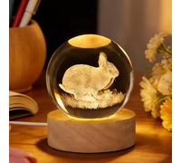 Minicoco 3D Crystal Ball Night Lights 6cm Crystal Globe Bunny Glass Ball with LED Lamps & Wood Base Glowing Planets Globe Lighting Decor for Home Office Paperweight Gift for Her/Him