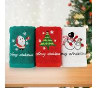 Minicoco 3Pcs Christmas Hand Towel Christmas Tea Towels 100% Pure Cotton Guest Towels Christmas Hand Towels for Bathroom Kitchen