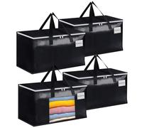 Minicoco 4 Packs, 90L Large Clothes Storage Bags, Closet Organizers and Storage with Reinforced Handle, Zips and Tag Pocket Moving House, Storaging Clothes, Bedding Travelling, Camping (Black)