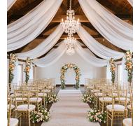 Minicoco 4 Panels White Tulle Ceiling Drapes Curtains 5ft x 26ft-Wedding Arch Ceremony & Party Decor Sheer Voile Fabric for Canopy, Stage, Reception