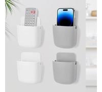 Minicoco 4 Pcs Remote Control Holder Wall Mounted TV Remote Holder Organiser Self-Adhesive Remote Control Storage Box for Living Room Armchair Bedroom, Phone Holder Organizer (White*2, Grey*2)