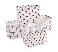 Minicoco 4 Pcs Storage Box Foldable Mini Storage Basket Square Natural Linen Cotton Fabric Organizer Basket Suitable for Home Dormitory Kindergarten Office Storage 4 Patterns 20.5*16*13cm