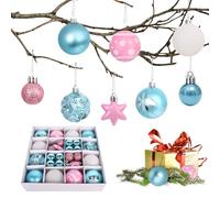 Minicoco 44 Pcs Christmas Baubles Set - 9 Assorted Styles | Shatterproof Hanging Ball Ornaments for Xmas Tree, Holiday Party & Wedding Decor (2 Sizes: 6cm & 3cm, Pink and Blue)