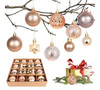 Minicoco 44 Pcs Christmas Baubles Set - 9 Assorted Styles | Shatterproof Hanging Ball Ornaments for Xmas Tree, Holiday Party & Wedding Decor (2 Sizes: 6cm & 3cm, Champagne Gold)