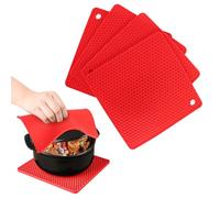Minicoco 4PCS Silicone Trivet Mat Non-Slip Silicone Table Mat Honeycomb Hot Pads Multi-Purpose Heat Resistant Table Place Mats for Hot Pots and Pans, Kitchen Cooking Dining Microwave,Square,Red