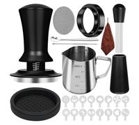 Minicoco 51mm Coffee Tamper Set Espresso Accessory Kit Espresso Barista Coffee Machine Accessories Set Espresso Tamper Tool Dosing Funnel Puck Screen Milk Jug Latte Art Pen Tamper Mat Coffee Stencils