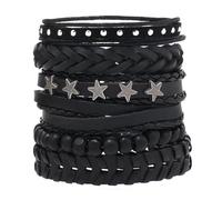 Minicoco 6 Pcs Leather Bracelet Star Black Braided Wide Wristband Women Men Punk Jewelry