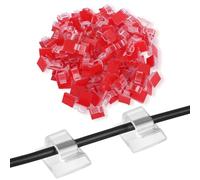 Minicoco Adhesive Cable Clips Outdoor Light Wire Clips, Cable Tidy Hooks Cord Organiser Holder, for Cable Management, Christmas Hanging Decorations Fairy Light,Car, Under Desk(Clear, Red) (60 PCS)