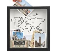 Minicoco Adventure Archive Box Shadow Box Travel Memory Box for Collection 20 x 20cm Black Wooden Frame Display Case for Photos Tickets Stamps Map Keepsakes Storage Box for Travel & Music Lovers